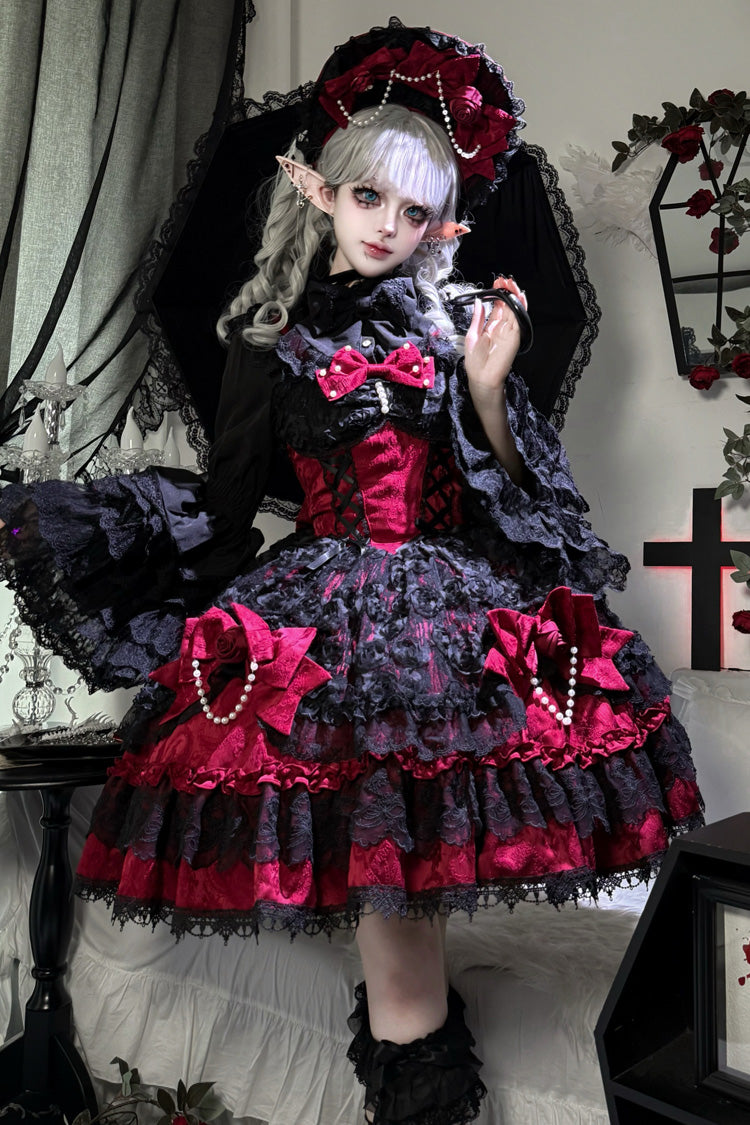 Rose Princess Ballet Lolita JSK with Bow and Lace - Noir