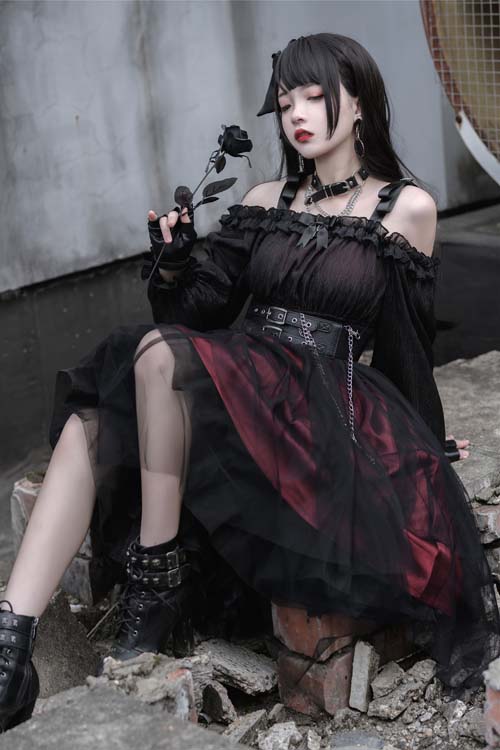 Gothic Lolita OP Dress with Irregular Hem and Star Motif