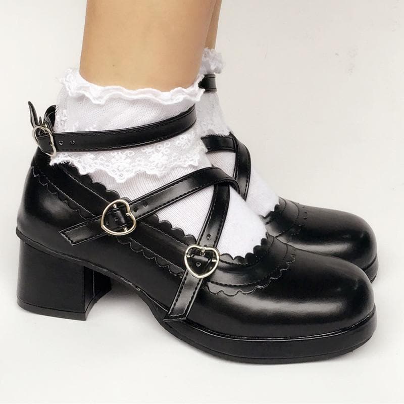 SP167935 Made Bow Black Detachable Lolita Shoes Custom