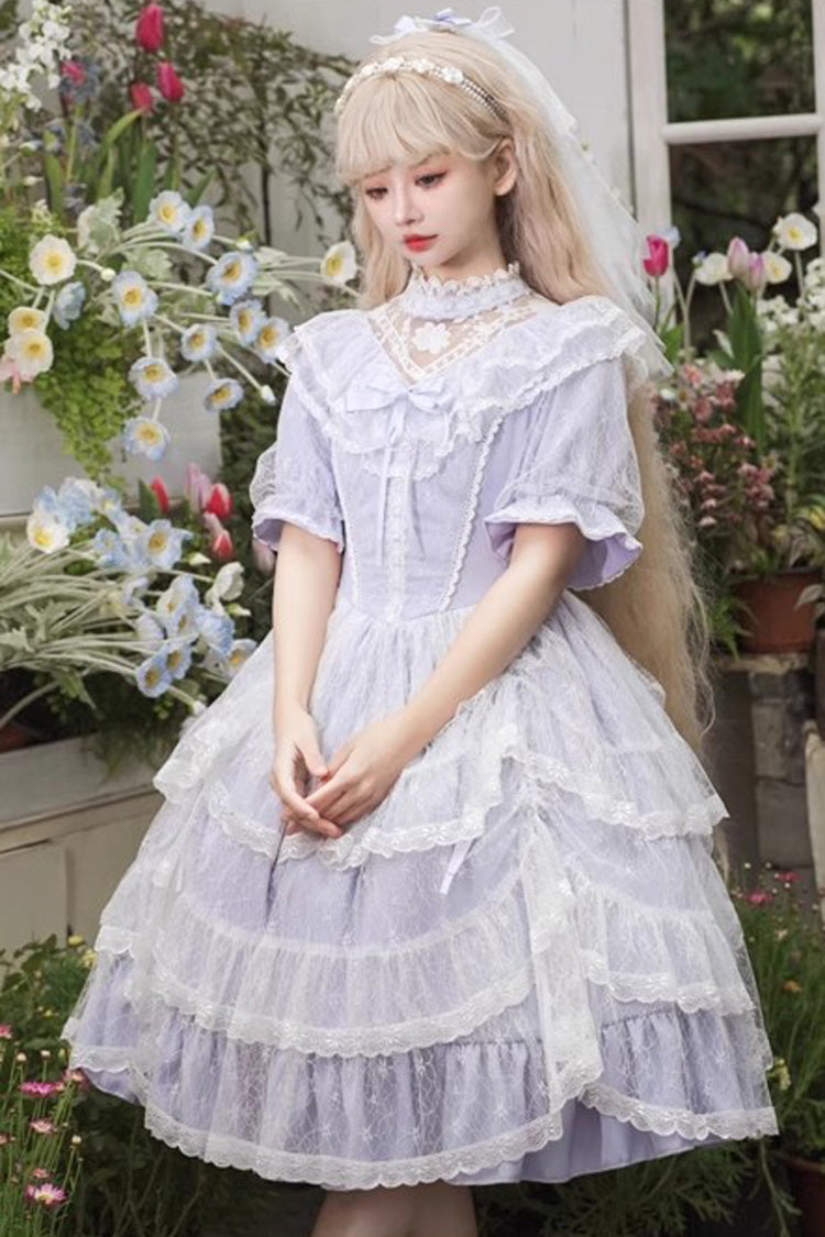 Purple Jacquard Bowknot OP Dress - Sweet Elegant Lolita