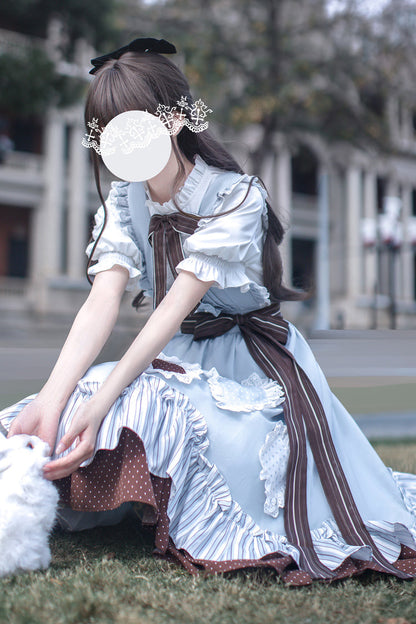 Sleeveless Printed Ruffled Bow Alice College Elegant Lolita Jumper