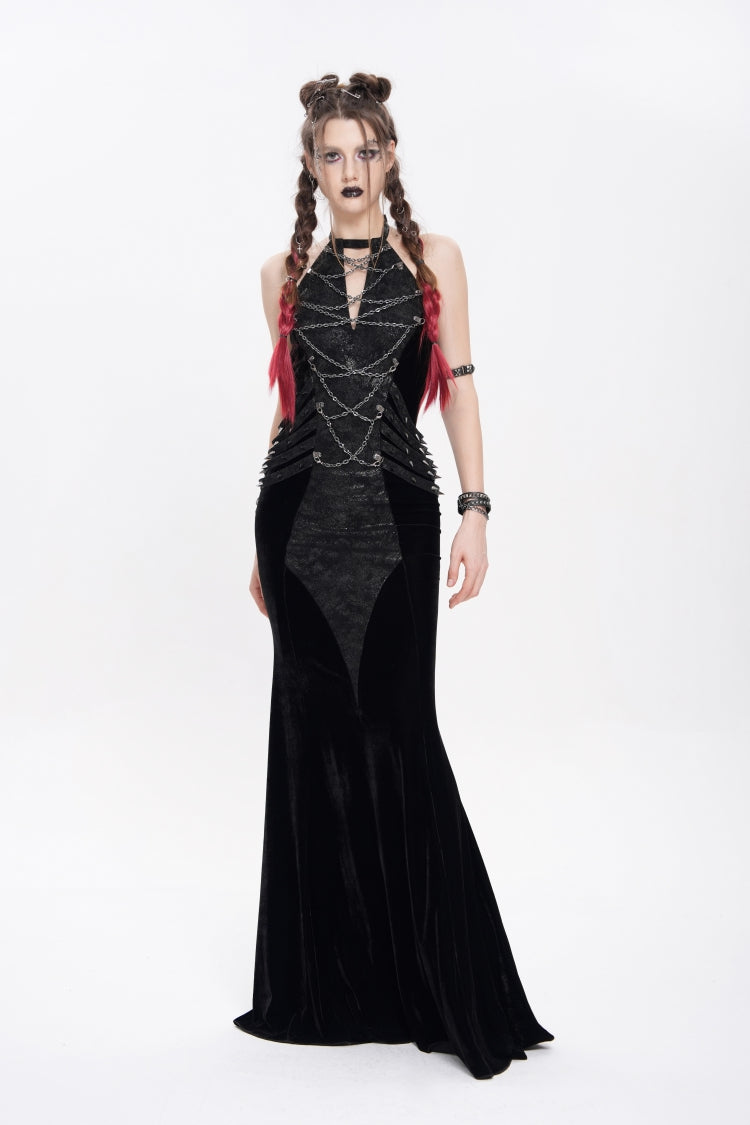 Halterneck Sleeveless Rivet Chain Punk Dress
