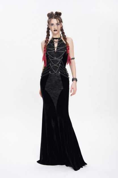 Halterneck Sleeveless Rivet Chain Punk Dress