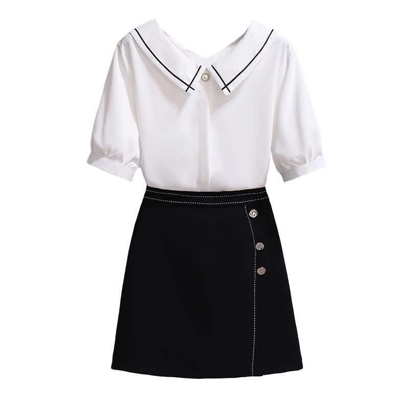 High Front Skirt T-Shirt Button Waist Chiffon