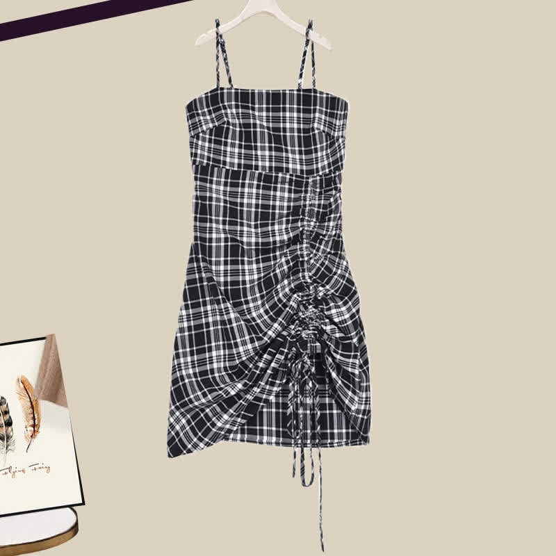 Slip Lattice Drawstring Size Plus Dress Set