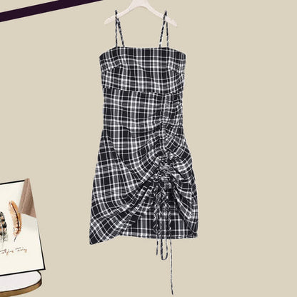 Slip Lattice Drawstring Size Plus Dress Set