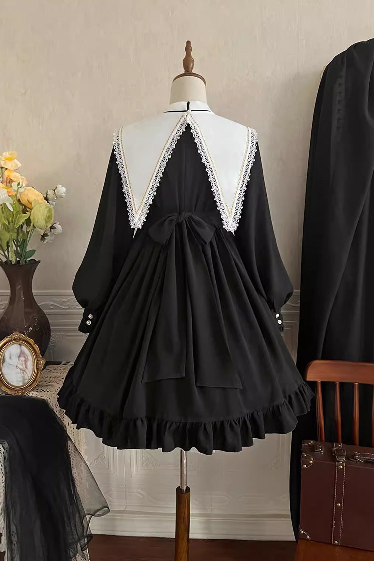 Classic Gothic Elegant Nun Dress with Long Sleeves and Ruffled Bow
