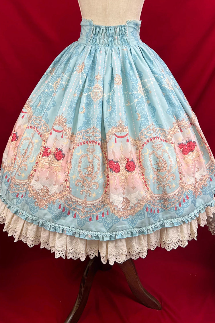 Ruffle-Embroidered Palace Skirt with Lace and Print