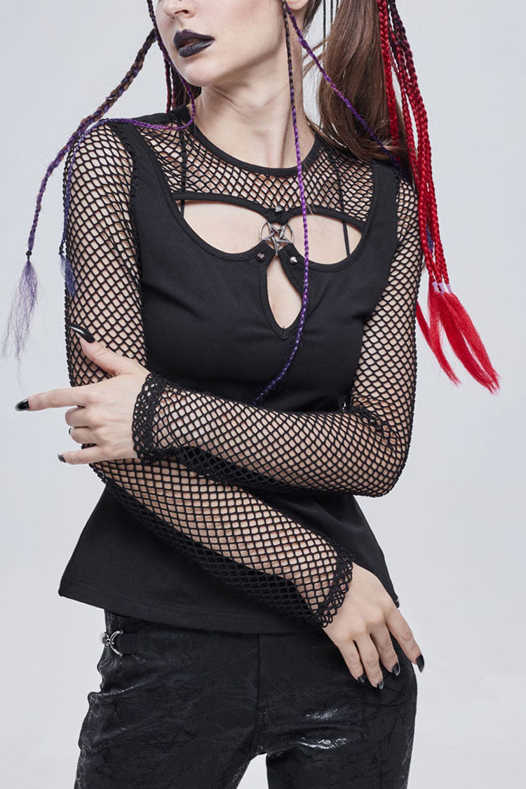 Occult Star Embroidered Deep V Mesh Knit Cotton Tee