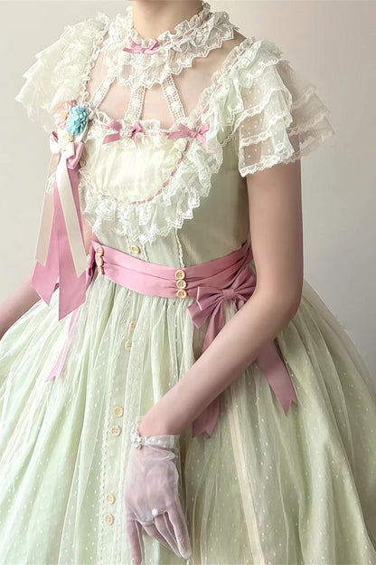 Emerald Ruffled Bow Lolita JSK Long - Sakura Spring