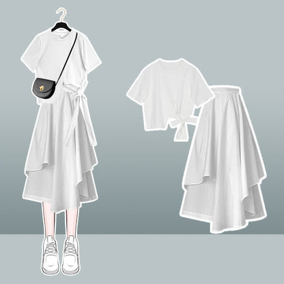 Skirt Bowknot Irregular Bow Crop Round T-Shirt Collar