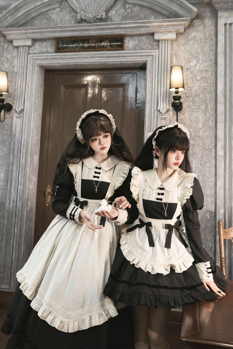 Classic Lolita Dress with Lapel Collar and Ruffle Details