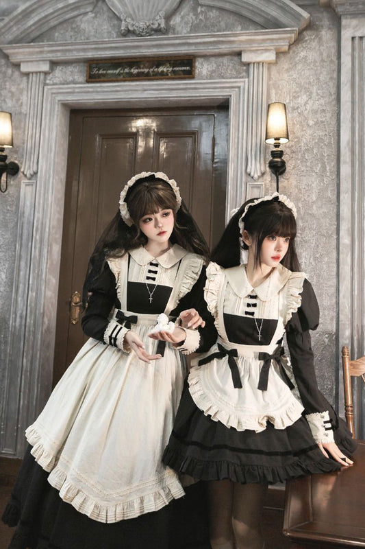Classic Lolita Dress with Lapel Collar and Ruffle Details