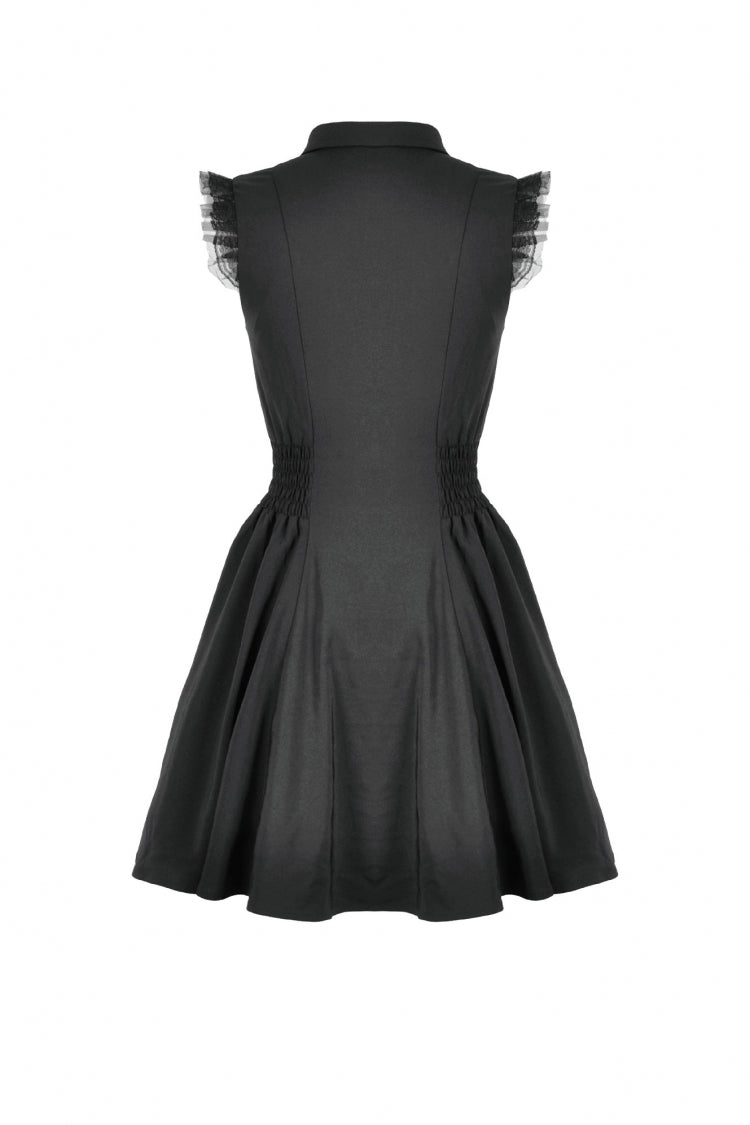 Obsidian Lapel Collar Sleeveless Lace Button-Front Gown - Graduation