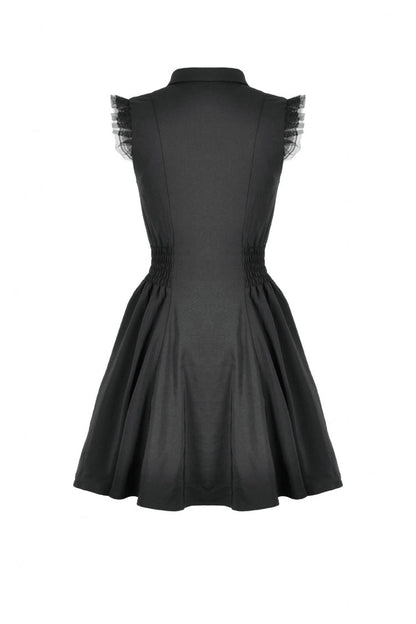 Obsidian Lapel Collar Sleeveless Lace Button-Front Gown - Graduation