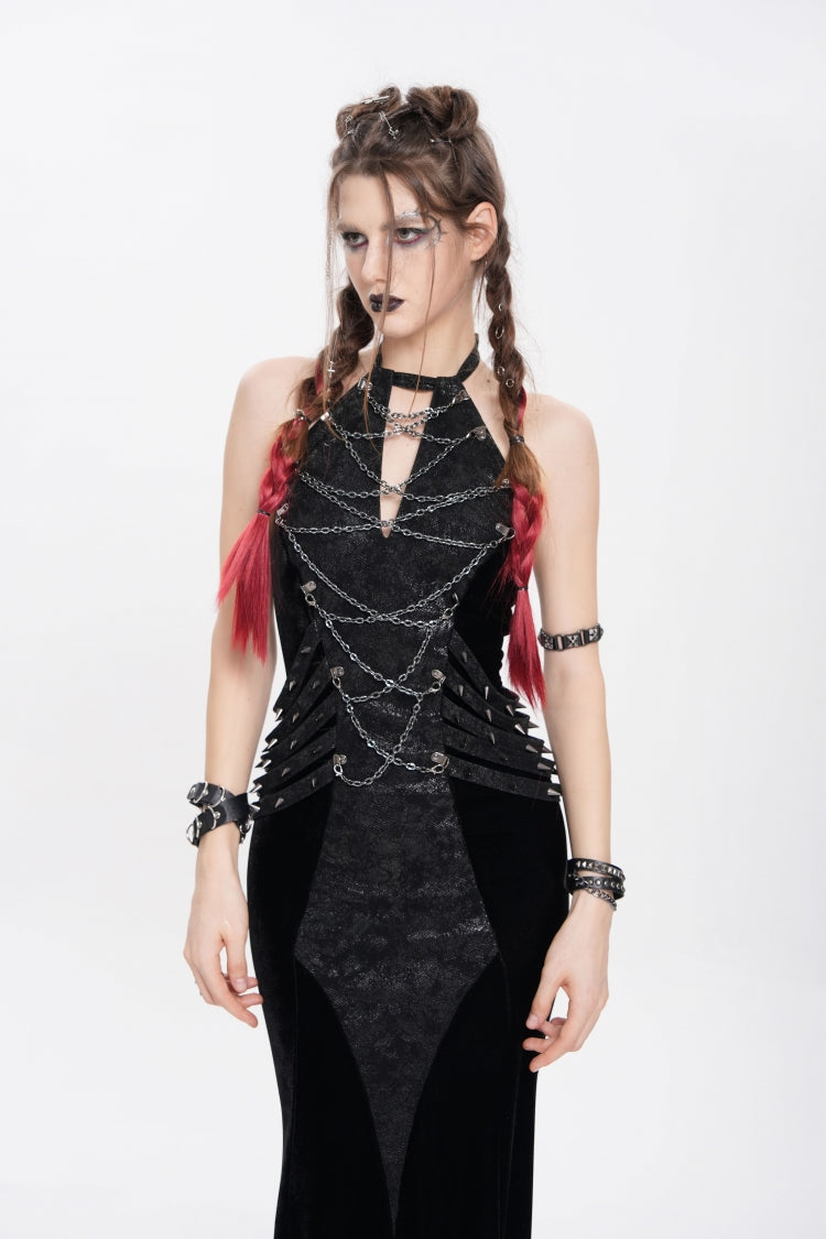Halterneck Sleeveless Rivet Chain Punk Dress