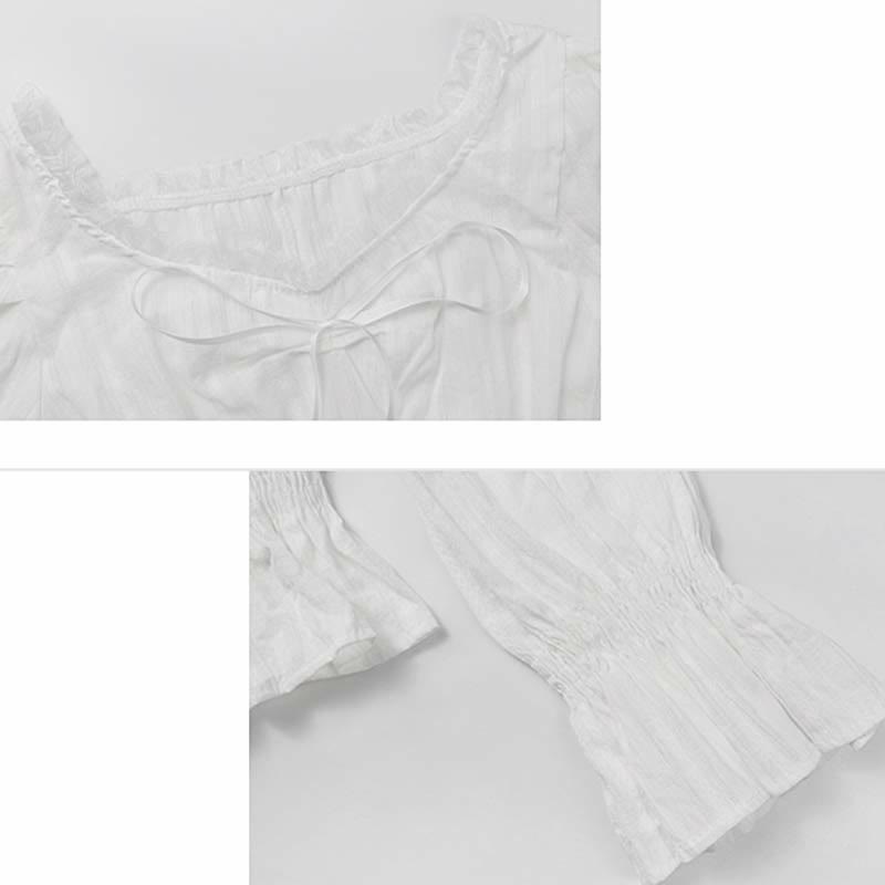 Dress Up Lace Irregular Set Slip Puff Sleeve Shirt Skirt