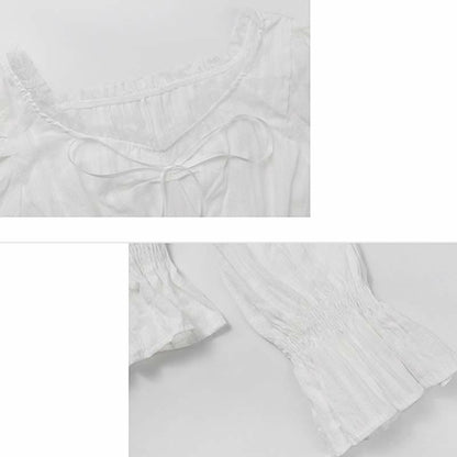 Dress Up Lace Irregular Set Slip Puff Sleeve Shirt Skirt
