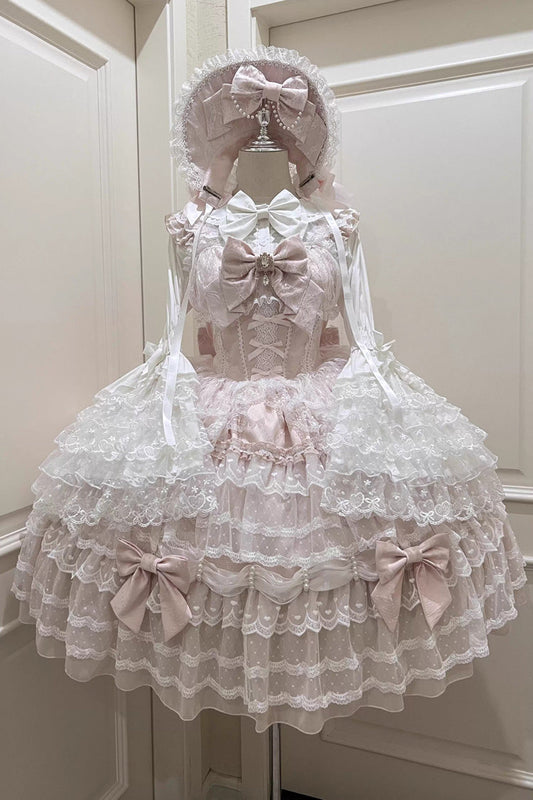 Pink Dream Prologue Doll Multi-Layered Bowknot Lace Sweet Princess Lolita Dress