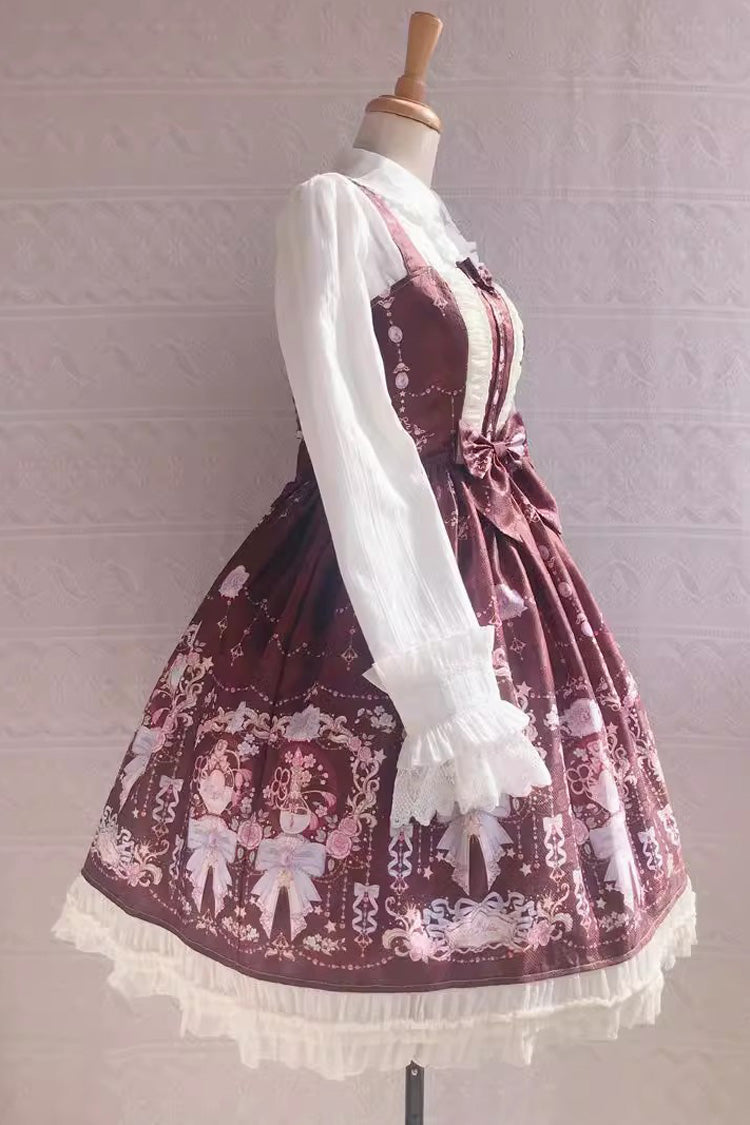 Small Delicate Print Ruffle Bowknot Jsk Dress - Sweet Lolita