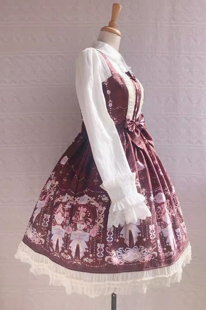 Small Delicate Print Ruffle Bowknot Jsk Dress - Sweet Lolita