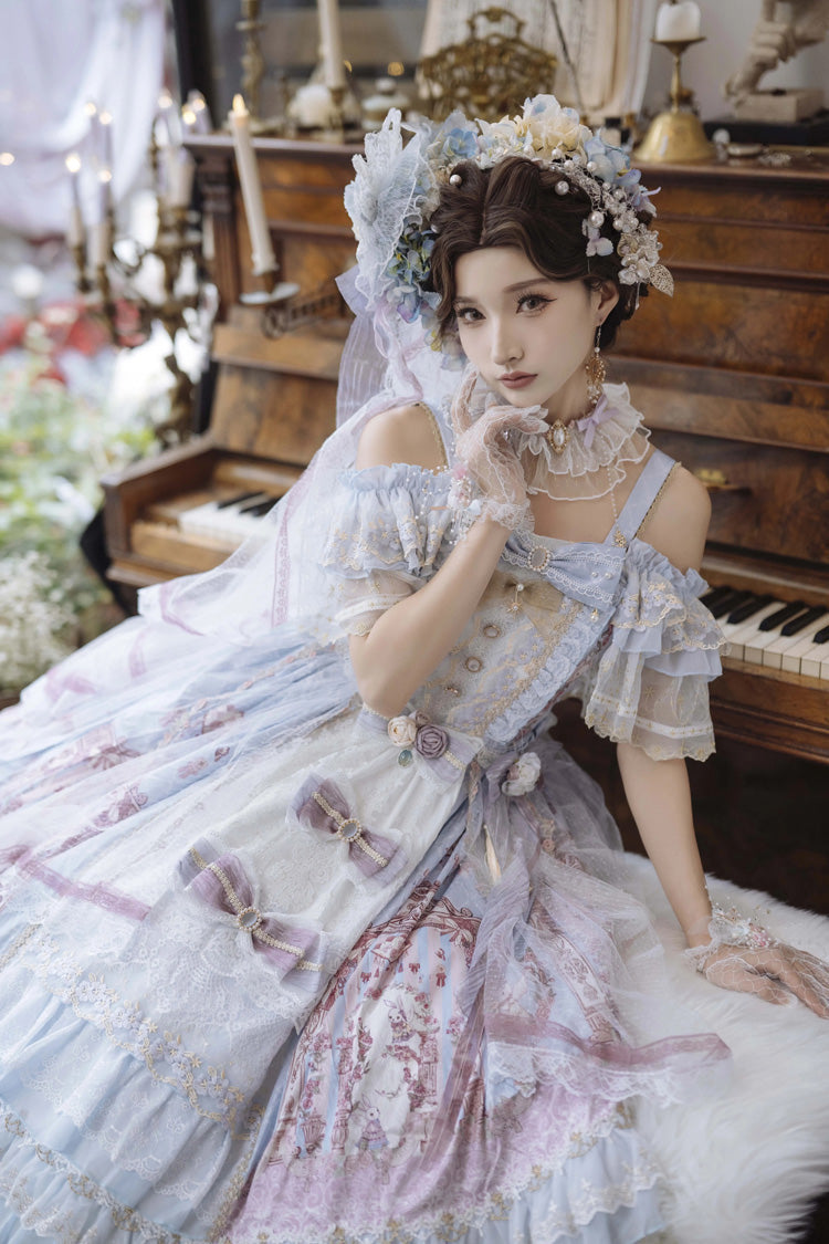 Off-Shoulder Open-Front JSK Set with Hanayome Bow and Lace