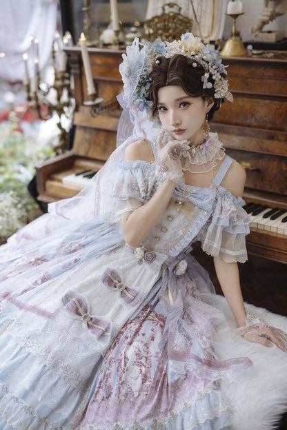 Off-Shoulder Open-Front JSK Set with Hanayome Bow and Lace