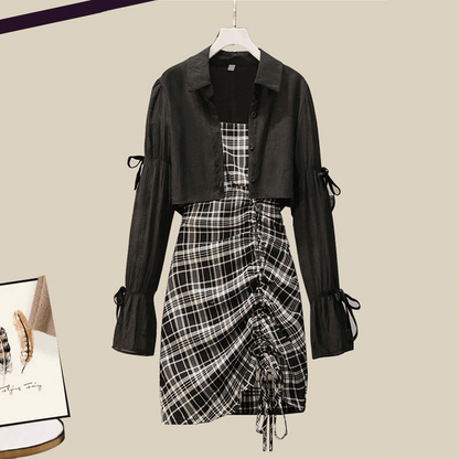 Slip Lattice Drawstring Size Plus Dress Set