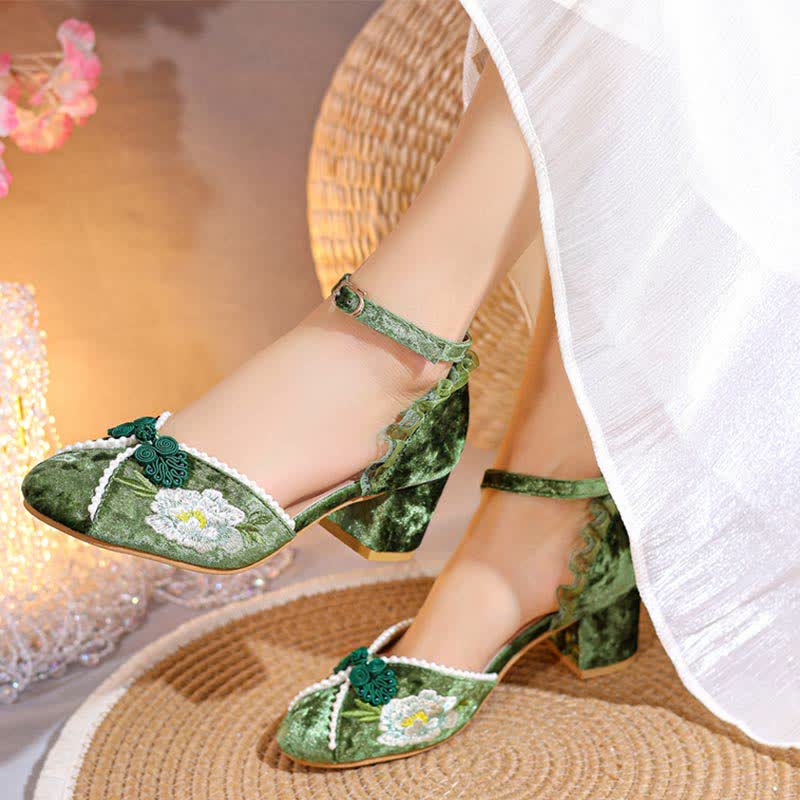 Chaussures Mary Janes élégantes avec boucle et broderie de fleurs