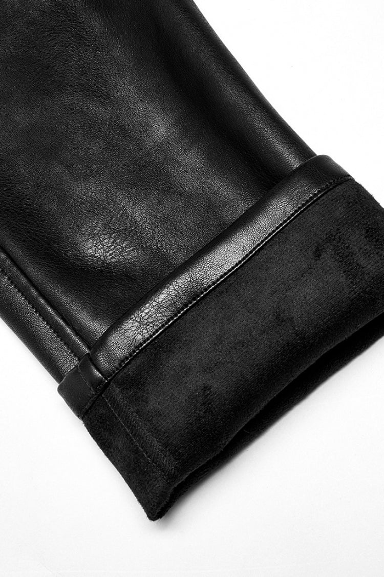 Men's Steampunk Pants with Detachable Metal Side Straps in Black Faux Leather