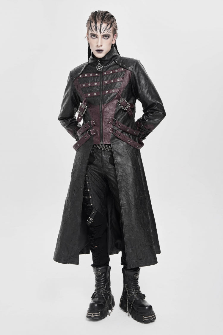 Stand Collar Zipper Straps Eyelet Punk Coat