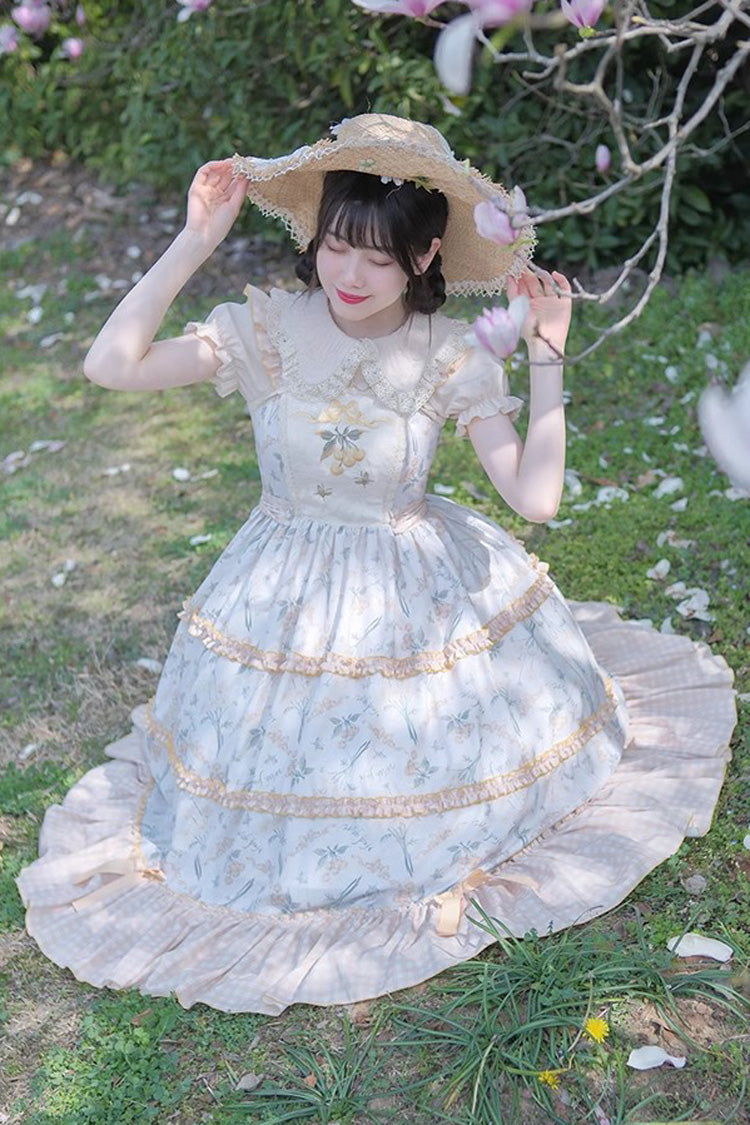 Summer Print Embellished Ruffle Lolita Jumper Dress