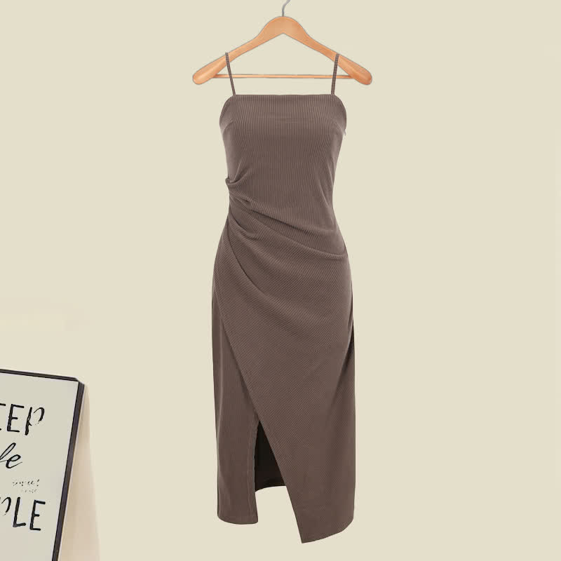 Hoodie Slip Split Ruffled Dress Short Cross