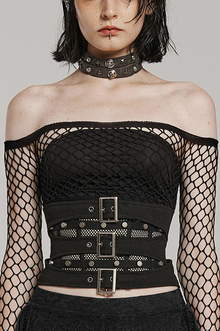 Cross-Laced Steampunk Corset with Rope Ties and Mesh