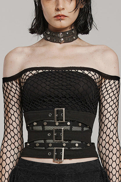 Cross-Laced Steampunk Corset with Rope Ties and Mesh