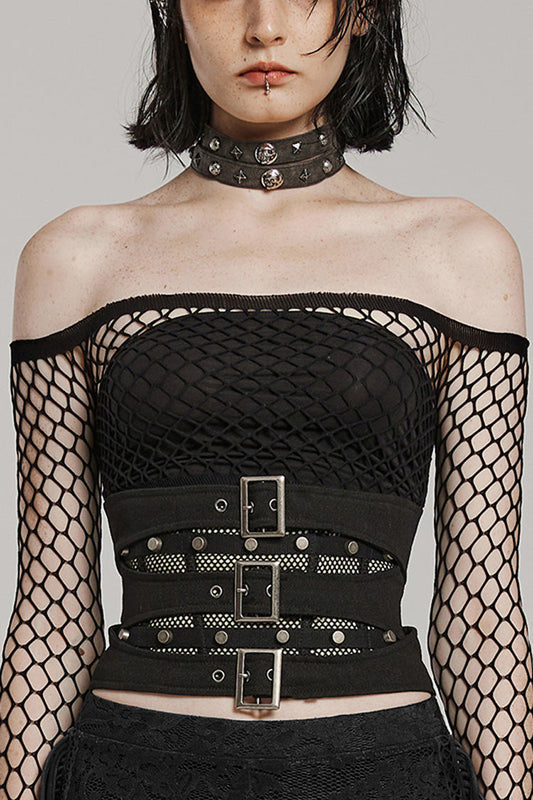 Cross-Laced Steampunk Corset with Rope Ties and Mesh