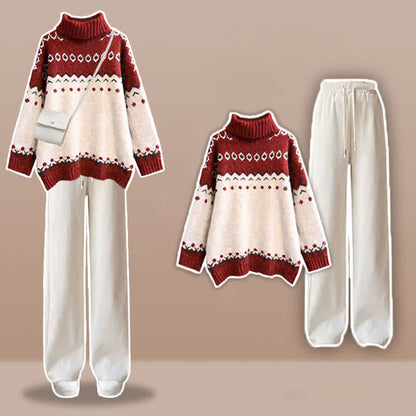 Pants Colorblock White Turtleneck Sweater Set