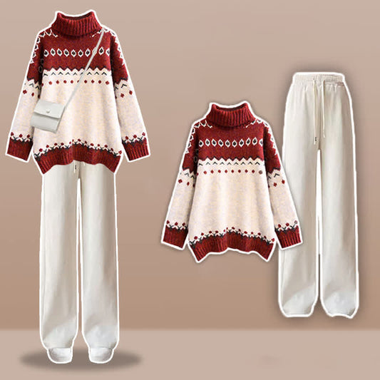 Pants Colorblock White Turtleneck Sweater Set
