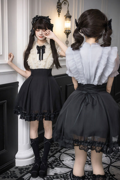 Puff-Sleeve Color-Blocked Faux Two-Piece Sweet Dress