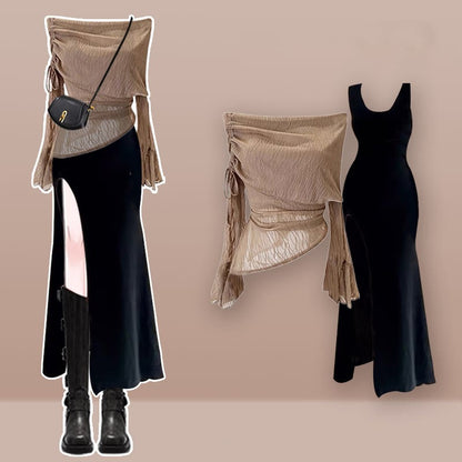 Slip Pieces Set Top The Shoulder Two Dress Off