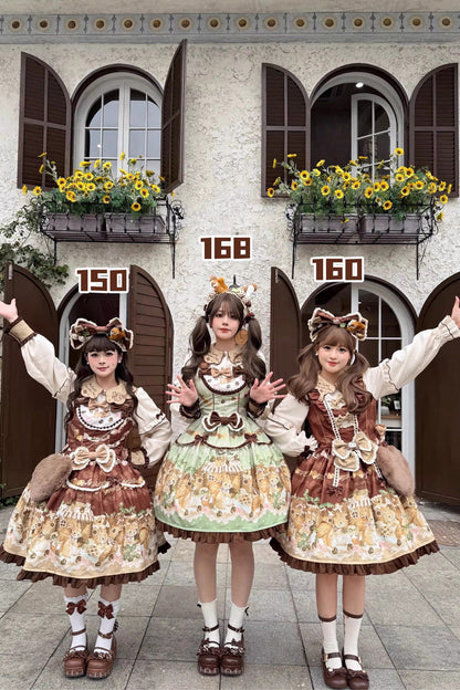 Emerald Doll Collar Long-Sleeve Bow Lolita Dress - Squirrel Chocolate