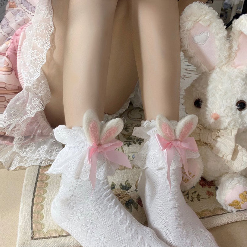 Chaussettes à la cheville avec nœud et oreilles de lapin