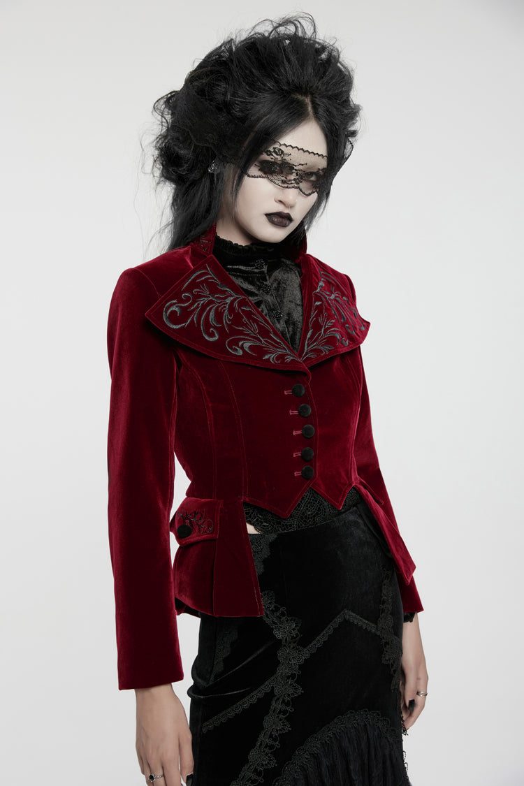 Crimson Swallowtail Velvet Long Sleeve Women's Goth Jacket