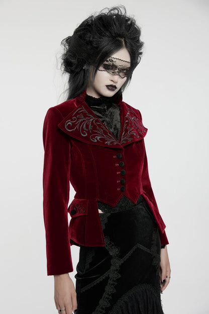 Crimson Swallowtail Velvet Long Sleeve Women's Goth Jacket