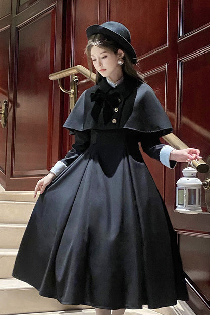 Stand Collar Bow-Trimmed Elegant Gothic OP Dress