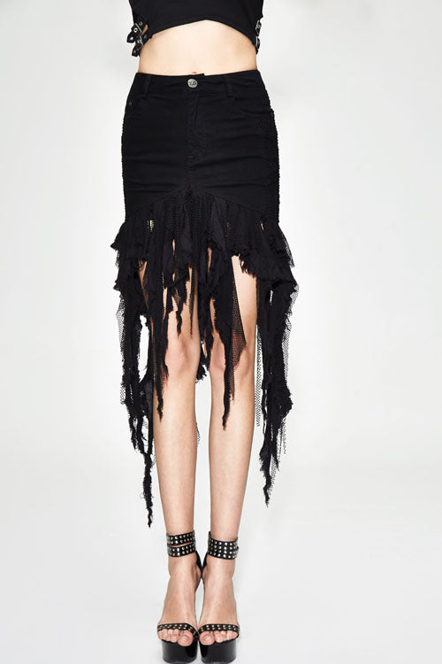 Edgy Frayed Asymmetrical Mini Skirt with Hip Cutouts