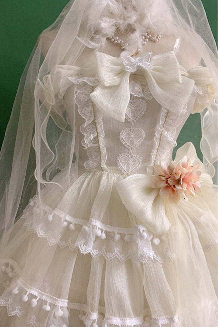Ivory Ruffled Bow Pearl Decorated Lolita JSK Full Set