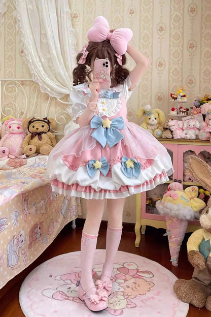 Little Wishing Star Ruffle Bowknot Jsk Dress - Sweet Lolita