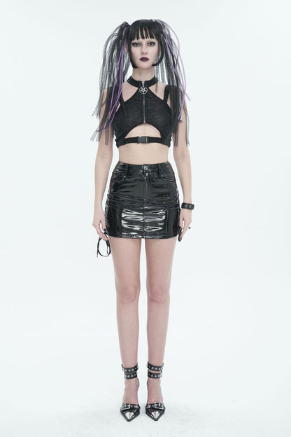 Gothic Women's Adjustable Side-Slit Mirrored Iridescent Black Skirt