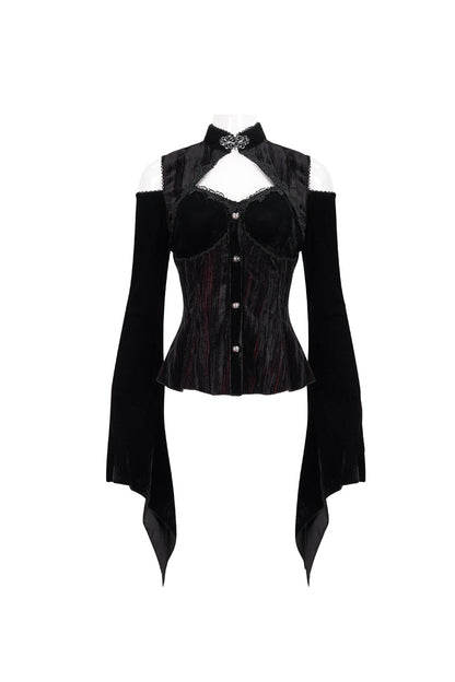 Velvet Off-Shoulder Cutout Flared Sleeve Gothic Shirt